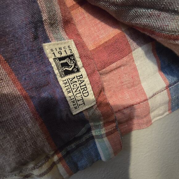 J Crew Baird McNutt Irish Linen Plaid Camp Shirt Men XL Loop Collar Short Sleeve - Picture 4 of 12